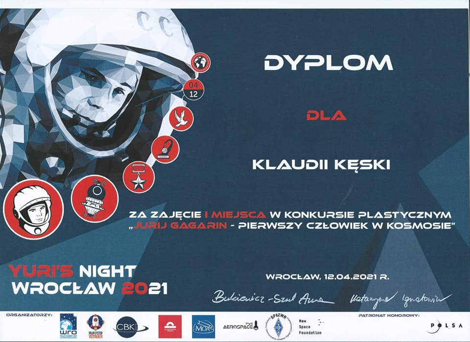 Sukces Klaudii Kęski w ogólnopolskim konkursie "Jurij Gagarin - pierwszy człowiek w kosmosie"
