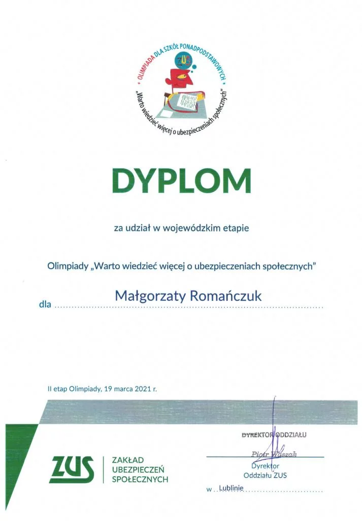 Olimpiada Warto wiedzieć więcej o ubezpieczeniach społecznych Małgorzata Romańczuk
