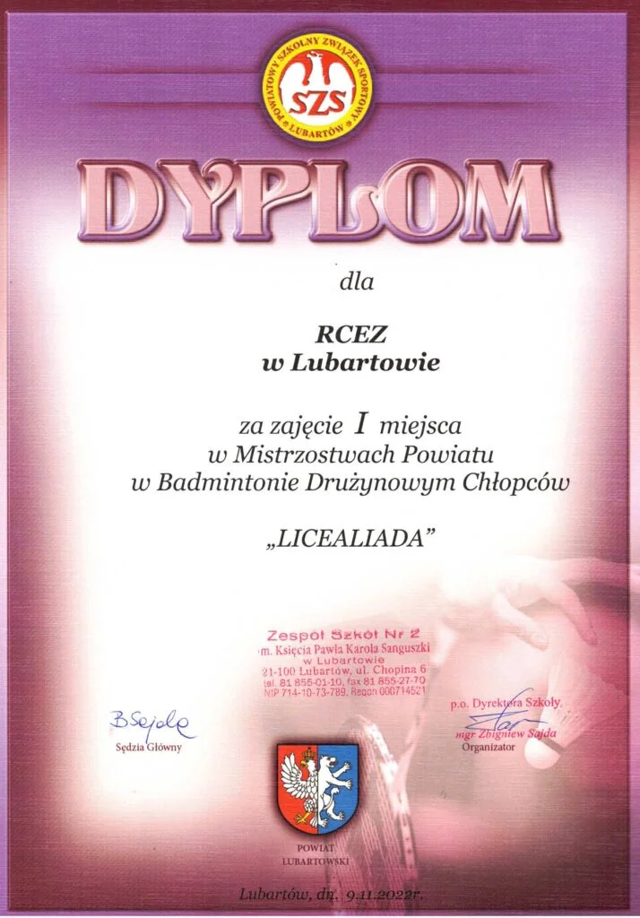 RCEZ Mistrzem Powiatu w Drużynowym Badmintonie Chłopców