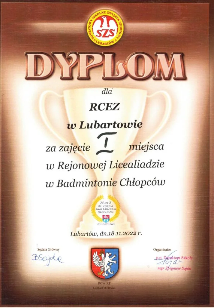 RCEZ Mistrzem Rejonu w Badmintonie Drużynowym Dziewcząt i Chłopców Licealiada 2022/2023