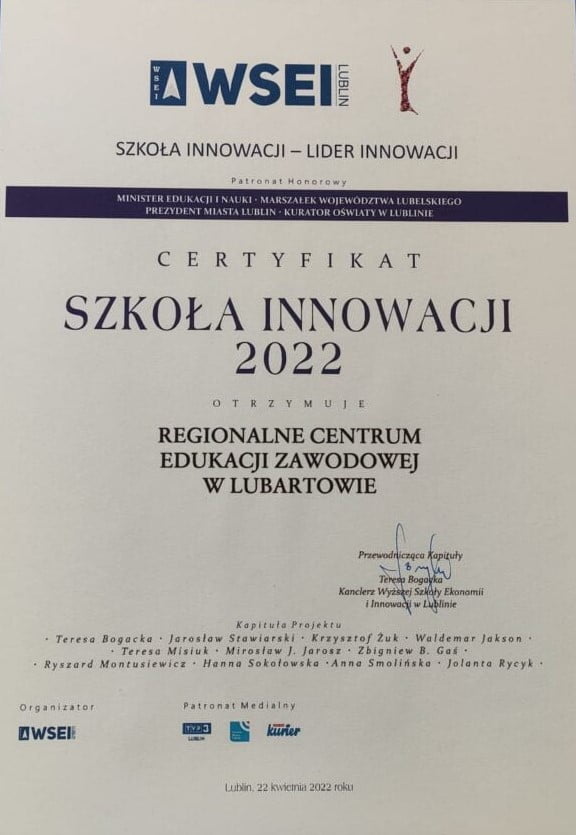 dyplom RCEZ szkoła roku 2022