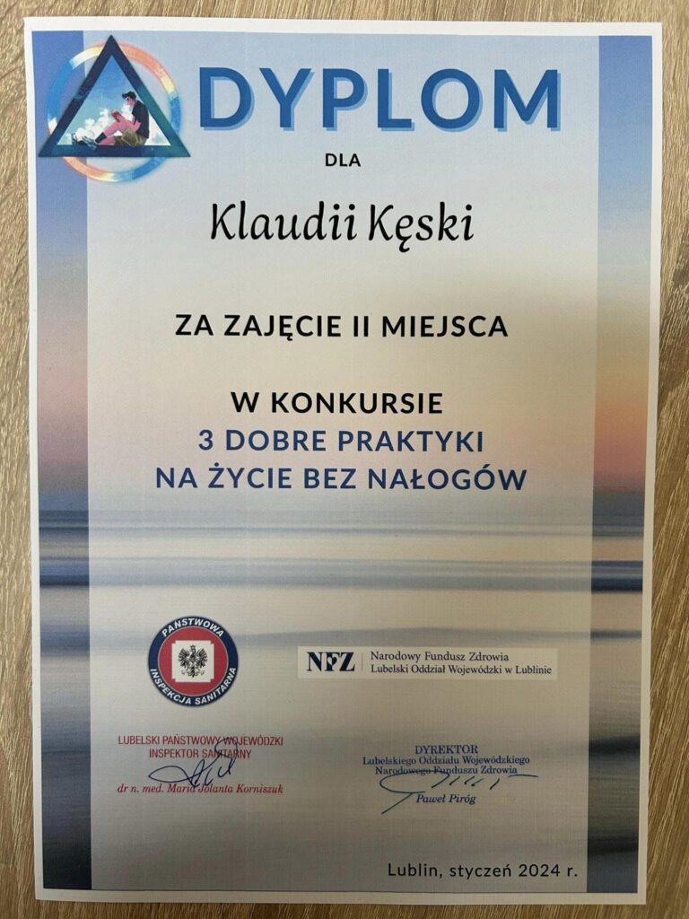Klaudia Keska Z Sukcesem W Konkursie 3 Dobre Praktyki Na Zycie Bez Nalogow 1