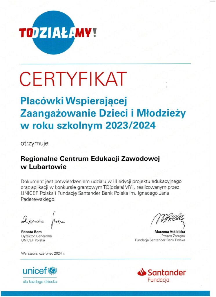 Certyfikat Todziałamy