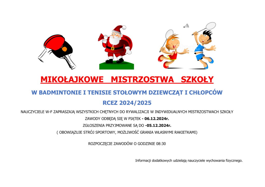 OgŁoszenie Badminton I Tenis StoŁowy 2024 1