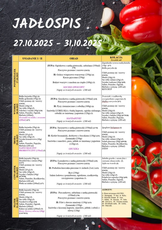 Jadłospis 27 31 10 2025