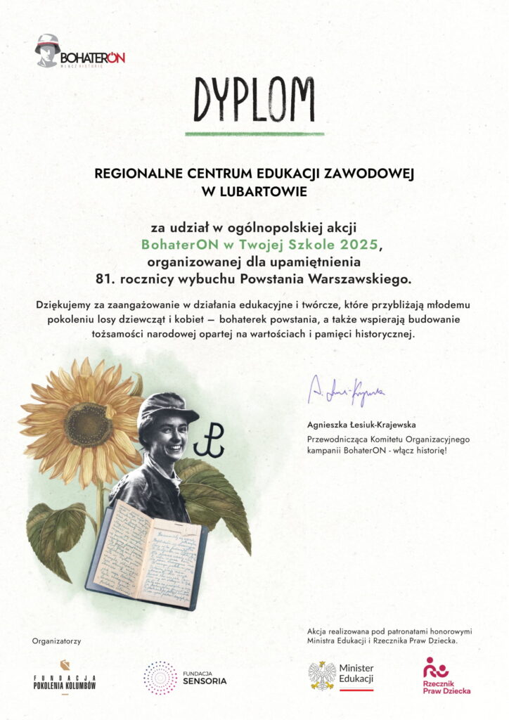 Bohateron dyplom regionalne centrum edukacji zawodowej w lubartowie 1