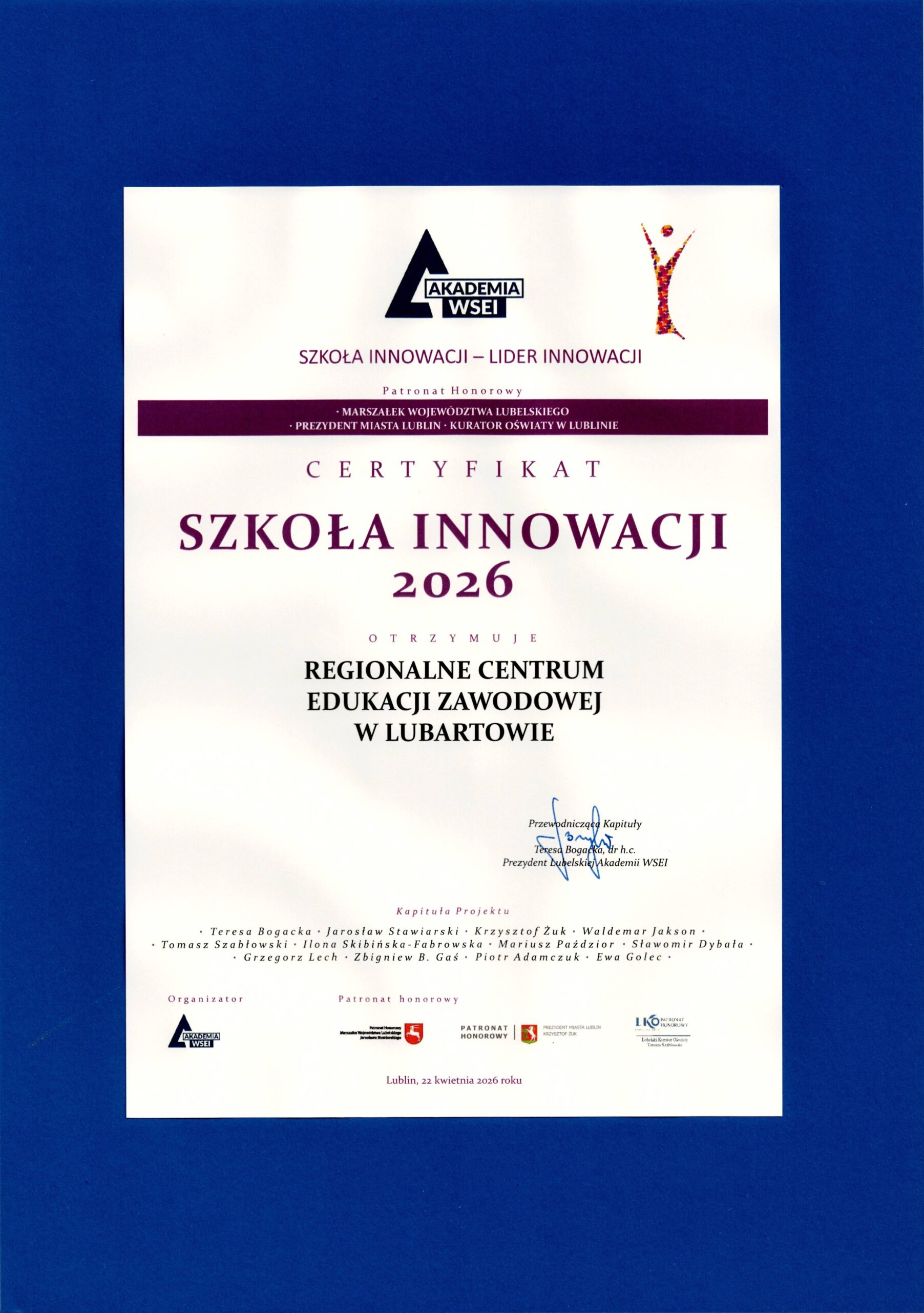 Certyfikat Szkoła Innowacji 2026