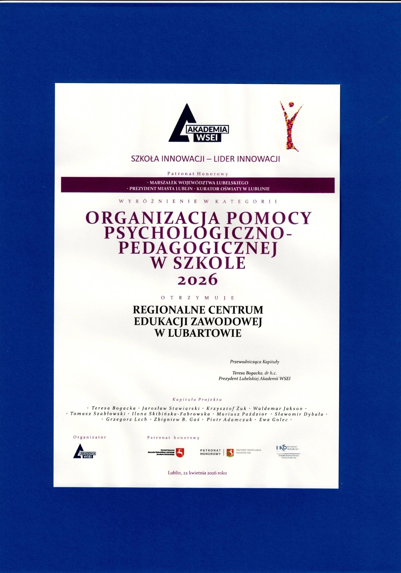 Certyfikat Szkoła Innowacji Organizacja ppp w szkole 2026