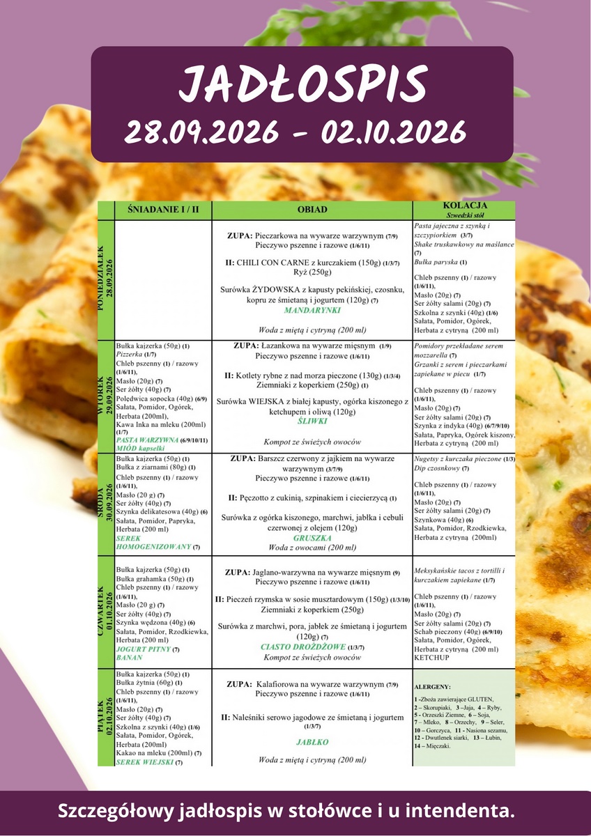 Jadłospis 28.09 2.10